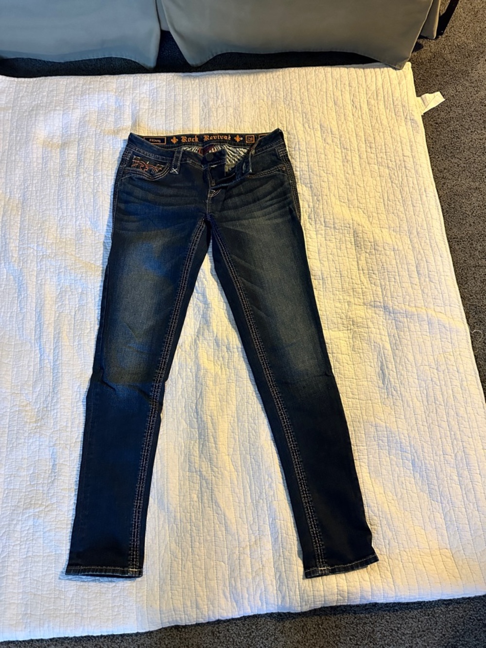 Rock Revival Dark Indigo Skinny Jeans with Contrast Stitching